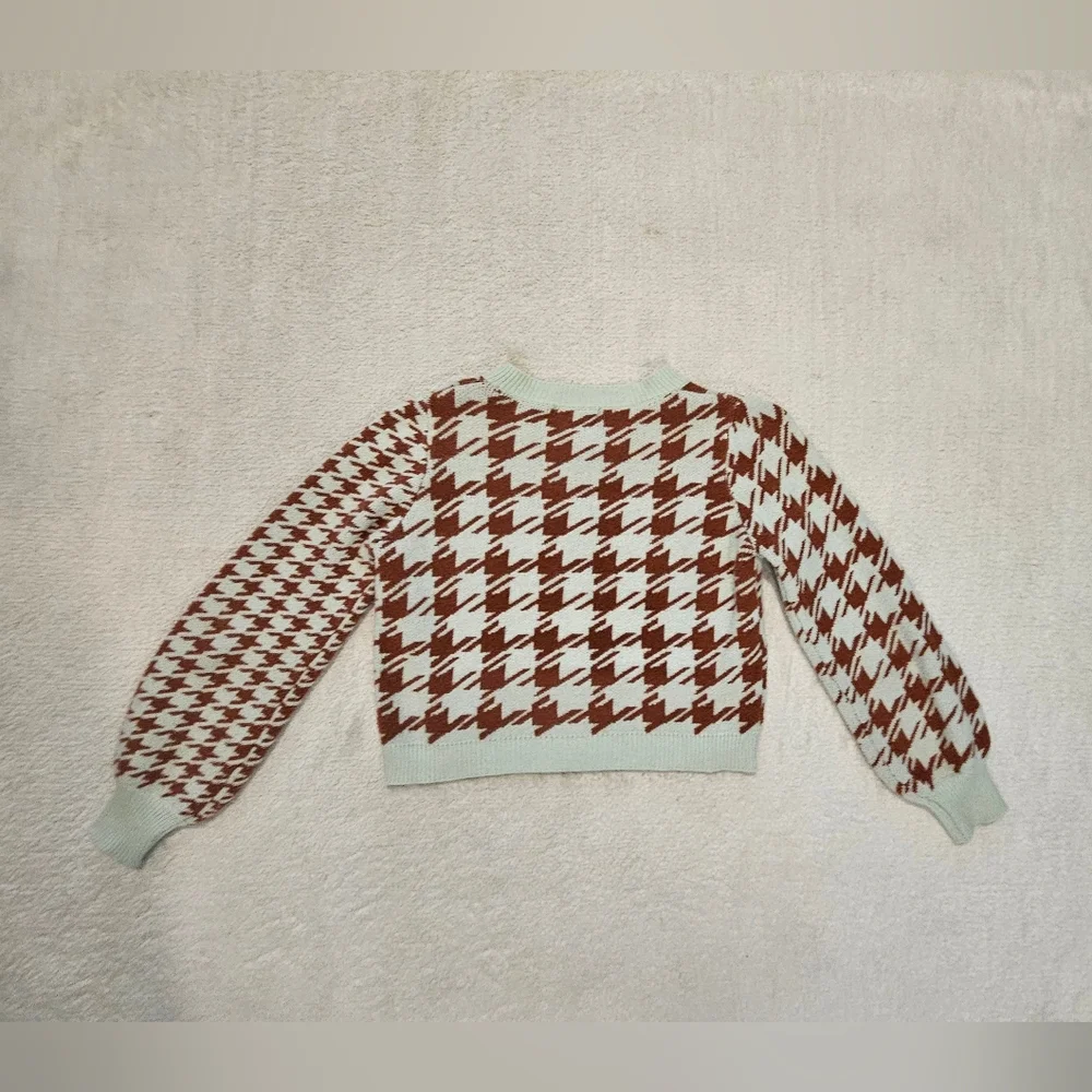 Cropped Cardigan Sweater Mint Blue Brown Size M Preppy Girlhoodcore Feminine - Picture 7 of 7